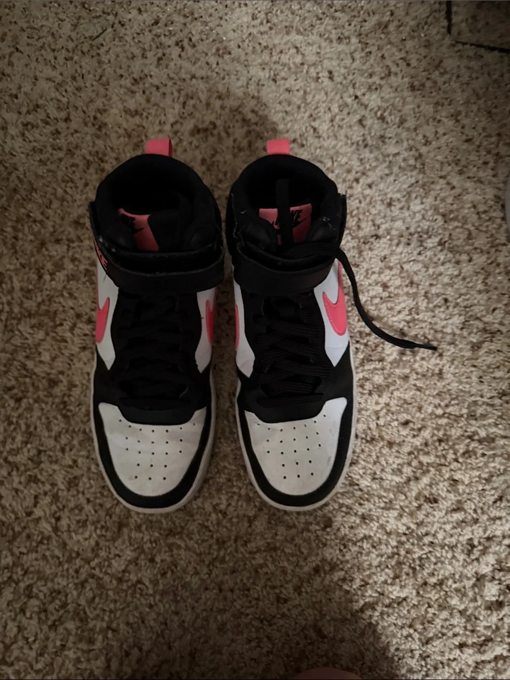 Nike Kids Black White Pink High-Top Sneakers with Strap